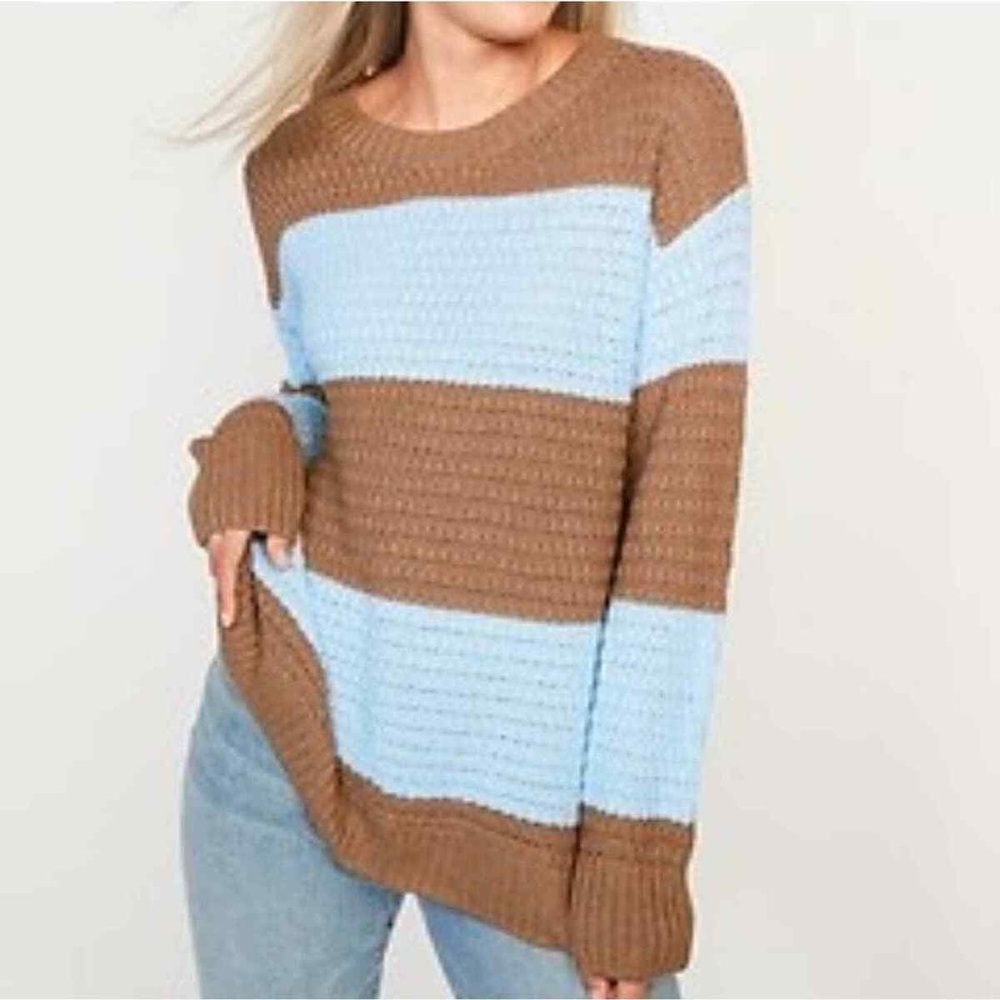 Old‎ Navy Tunic Sweater Blue and Brown Striped